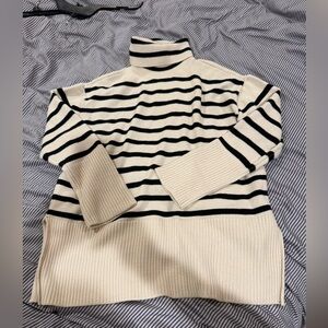 Falls Creek Black and Cream Striped Turtleneck Sweater